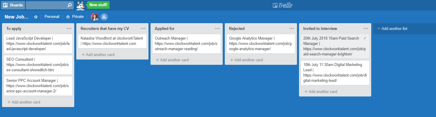 Trello Board - job seeking hack