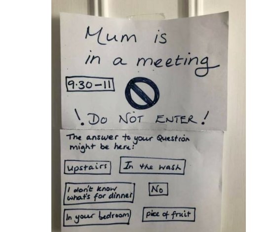 note on office door from a mum working from home