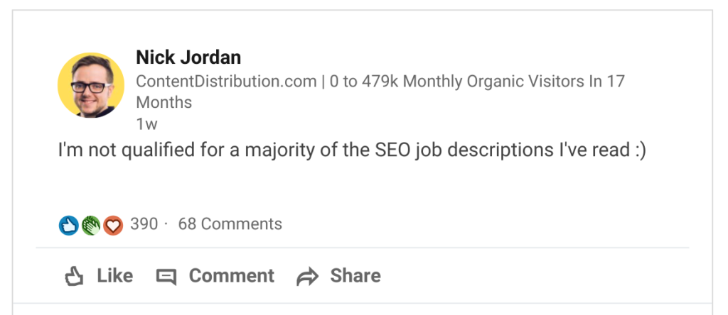 CEO Nick Jordan, LinkedIn post