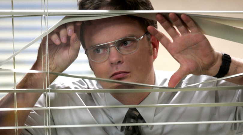 How to Find a New Job Without Your Boss Finding Out - The Office looking through blinds