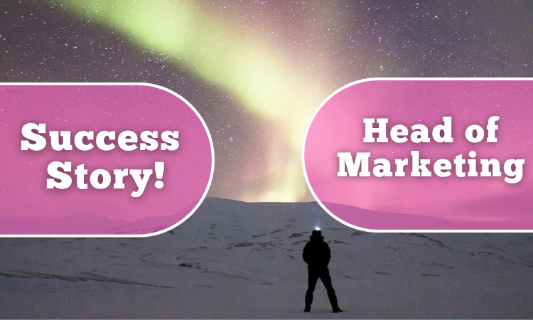 Northern lights with a person standing looking at them, Succcess Story / Head of Marketing