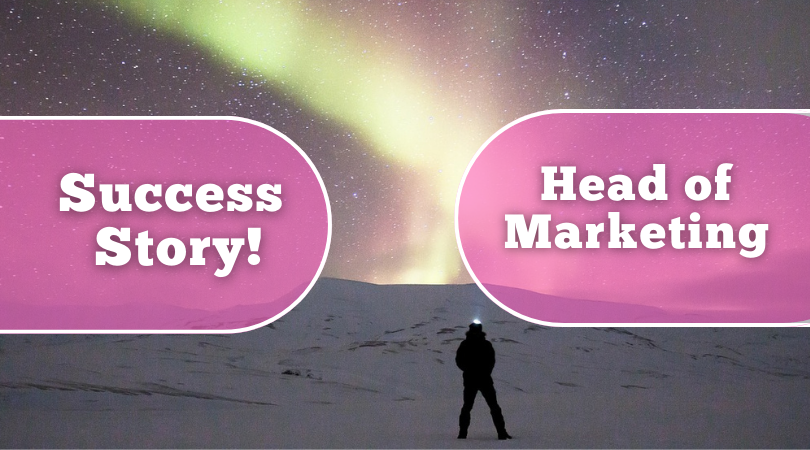 Northern lights with a person standing looking at them, Succcess Story / Head of Marketing